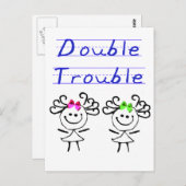 Stick Figuur Twin meisjes Briefkaart (Voorkant / Achterkant)