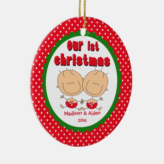 Stick Figuur Twins Baby's First Kerstversiering Keramisch Ornament (Rechts)