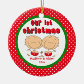 Stick Figuur Twins Baby's First Kerstversiering Keramisch Ornament (Voorkant)