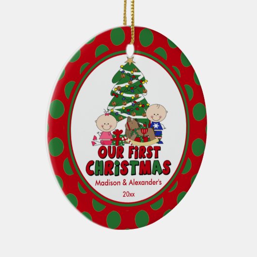 Stick Figuur Twins Baby's First Kerstversiering Keramisch Ornament (Rechts)