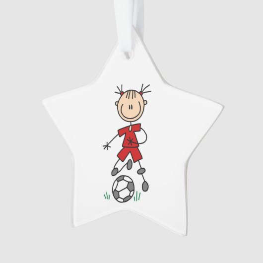 Stick figuur voetbal rood uniform acryl Ornament (voorkant)