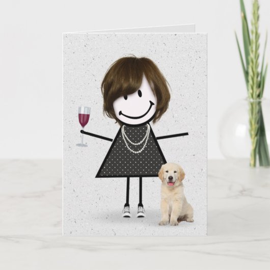 Stick Figuur vogelmeisje met hond Kaart (Voorkant)