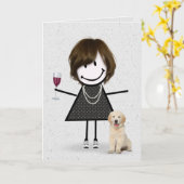 Stick Figuur vogelmeisje met hond Kaart (Gele Bloem)
