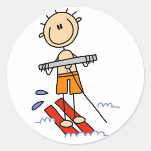 Stick Figuur water Skiing Tshirts en giften Ronde Sticker