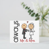 Stick Figuur Wedding Couple Mr & Mrs Altijd Briefkaart (Staand voorkant)