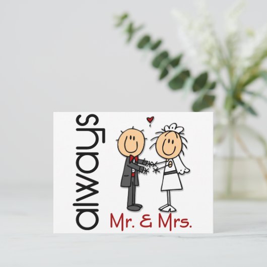 Stick Figuur Wedding Couple Mr & Mrs Altijd Briefkaart (Staand voorkant)