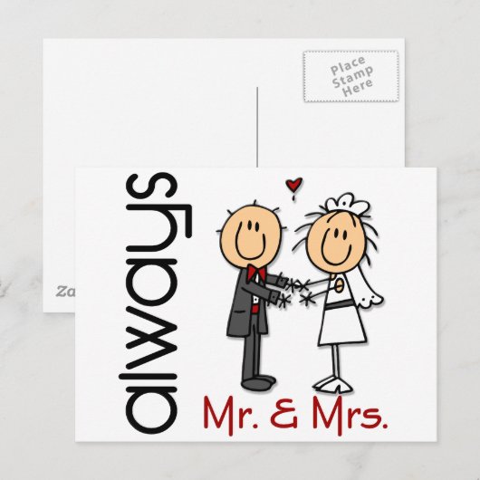 Stick Figuur Wedding Couple Mr & Mrs Altijd Briefkaart (Voorkant / Achterkant)