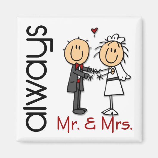 Stick Figuur Wedding Couple Mr & Mrs Altijd Magneet (Voorkant)
