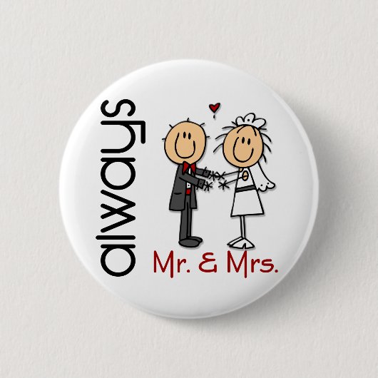 Stick Figuur Wedding Couple Mr. & Mrs Altijd Ronde Button 5,7 Cm (Voorkant)
