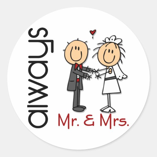 Stick Figuur Wedding Couple Mr & Mrs Altijd Ronde Sticker (Voorkant)