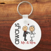 Stick Figuur Wedding Couple Mr & Mrs Altijd Sleutelhanger (Voorkant)