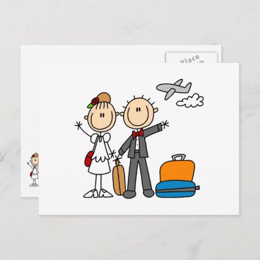 Stick Figuur Wedding Honeymoon T-shirts en cadeaut Briefkaart (Voorkant / Achterkant)