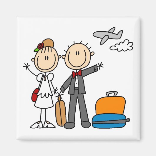 Stick Figuur Wedding Honeymoon T-shirts en cadeaut Magneet (Voorkant)