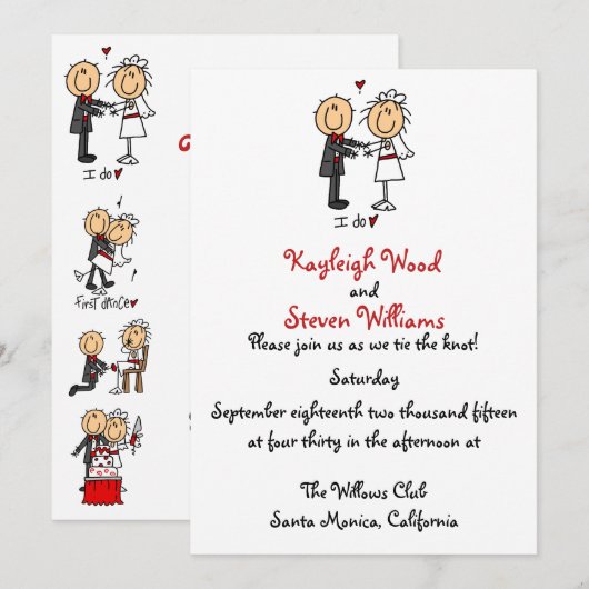 Stick Figuur Wedding Uitnodiging (Voorkant / Achterkant)