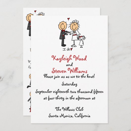 Stick Figuur Wedding Uitnodiging (Voorkant / Achterkant)