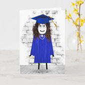 Stick Girl Afstuderen met Diploma Kaart (Gele Bloem)