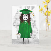 Stick Girl Afstuderen met Diploma Kaart (Gele Bloem)