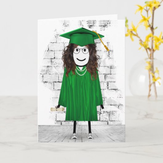 Stick Girl Afstuderen met Diploma Kaart (Gele Bloem)