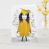 Stick Girl Afstuderen met Diploma Kaart (Gele Bloem)