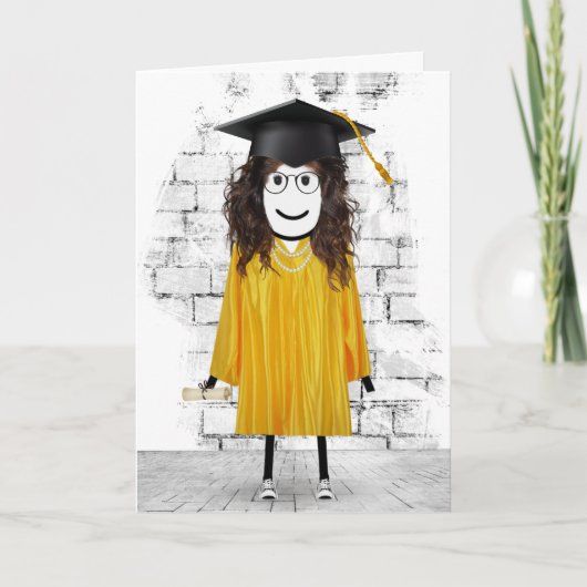 Stick Girl Afstuderen met Diploma Kaart (Voorkant)
