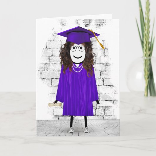 Stick Girl Afstuderen met Diploma Kaart (Voorkant)