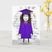 Stick Girl Afstuderen met Diploma Kaart (Gele Bloem)