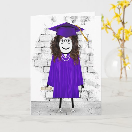 Stick Girl Afstuderen met Diploma Kaart (Gele Bloem)