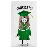 Stick Girl Afstuderen met Groen Pet en Diploma Klein Cadeauzakje (Voorkant)
