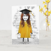 Stick Girl Afstuderen met Hair en Diploma Kaart (Gele Bloem)