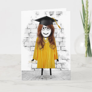 Stick Girl Afstuderen met Hair en Diploma Kaart