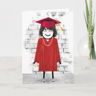Stick Girl Afstuderen met Hair en Diploma Kaart