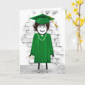 Stick Girl Afstuderen met Hair en Diploma Kaart (Gele Bloem)