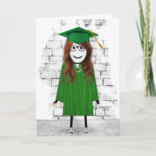 Stick Girl Afstuderen met Hair en Diploma Kaart (Voorkant)