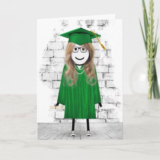 Stick Girl Afstuderen met Hair en Diploma Kaart (Voorkant)