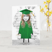 Stick Girl Afstuderen met Hair en Diploma Kaart (Gele Bloem)