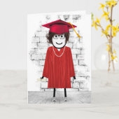 Stick Girl Afstuderen met Hair en Diploma Kaart (Gele Bloem)