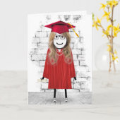 Stick Girl Afstuderen met Hair en Diploma Kaart (Gele Bloem)