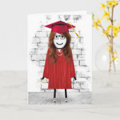 Stick Girl Afstuderen met Hair en Diploma Kaart (Gele Bloem)