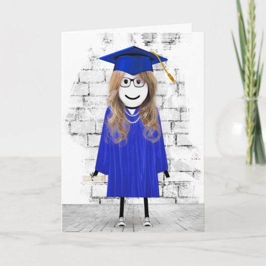 Stick Girl Afstuderen met Hair en Diploma Kaart (Voorkant)