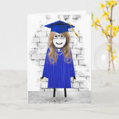 Stick Girl Afstuderen met Hair en Diploma Kaart (Gele Bloem)