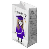 Stick Girl Afstuderen met Paars Pet en diploma Klein Cadeauzakje (Voorkant Gekanteld)