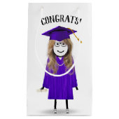 Stick Girl Afstuderen met Paars Pet en diploma Klein Cadeauzakje (Voorkant)