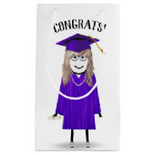 Stick Girl Afstuderen met Paars Pet en diploma Klein Cadeauzakje (Voorkant)