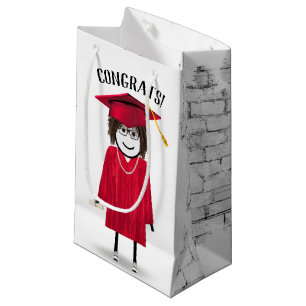 Stick Girl Afstuderen met rood Pet en diploma Klein Cadeauzakje