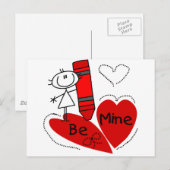 Stick Girl Be Mine Valentijn Feestdagenkaart (Voorkant / Achterkant)