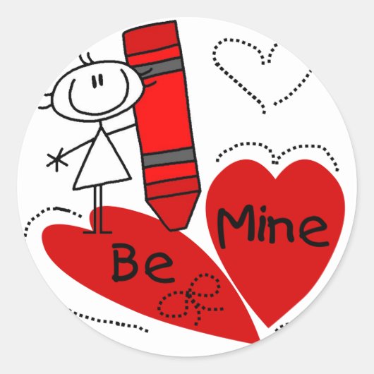 Stick Girl Be Mine Valentijn Ronde Sticker (Voorkant)