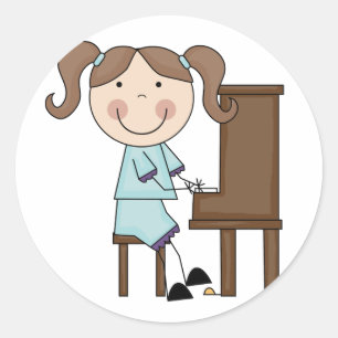 Stick Girl die Piano afspeelt Ronde Sticker