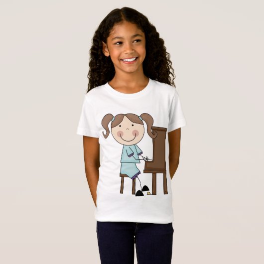 Stick Girl die Piano afspeelt T-shirt (Voorkant volledig)
