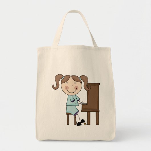 Stick Girl die Piano afspeelt Tote Bag (Voorkant)