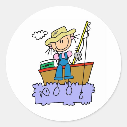 Stick Girl Gevist Ronde Sticker (Voorkant)